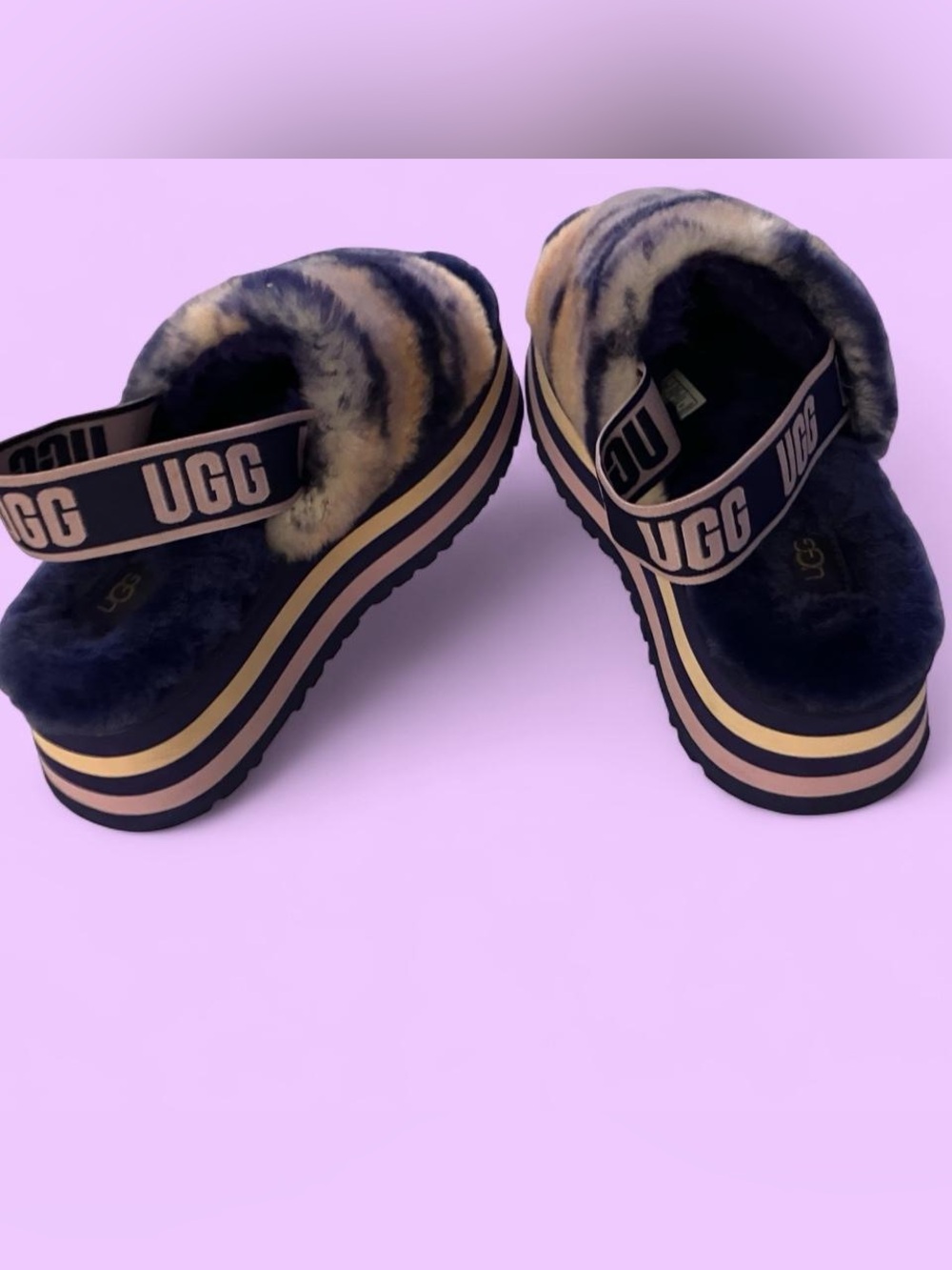 UGG Purple Disco Marble Fluff Platform Slides